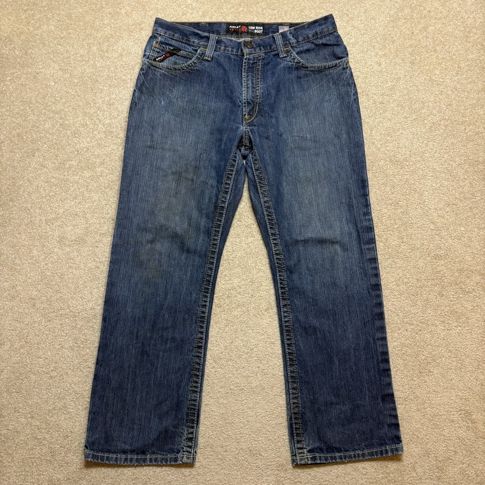 Ariat FR M4 Boot Jeans Mens 34x30 Blue Relaxed Fit Bootcut Flame Denim Workwear